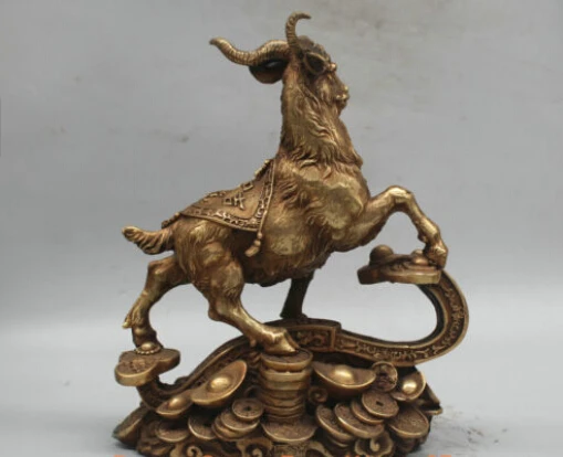 10'' China Wealth Money Auspicious Animal Sheep Goat Bronze Statue decoration bronze factory outlets | Дом и сад