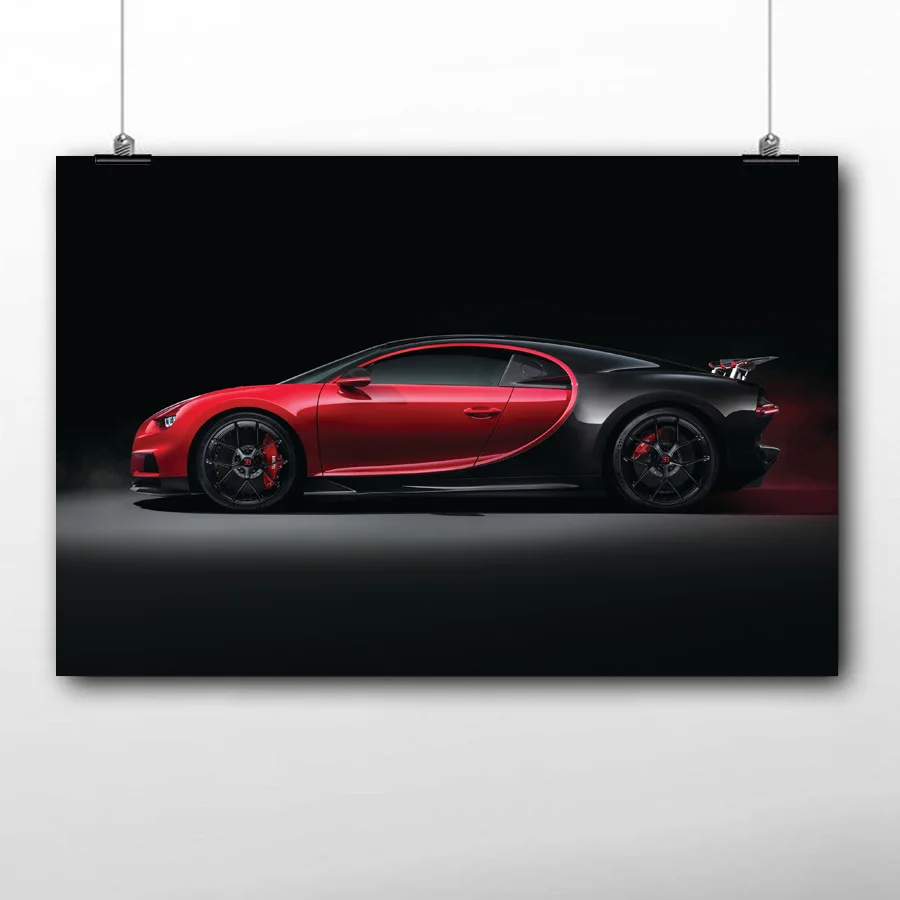 Картина в рамке HD с принтом Красного Bugatti Chiron супер спортивный автомобиль постер