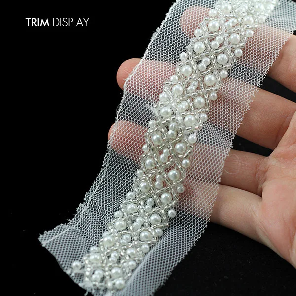 Бисерные жемчужины кружевная ткань лента белая отделка плетеная искусственная