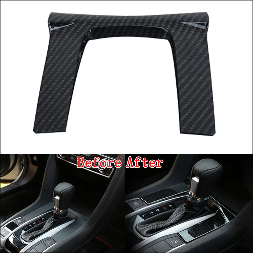 

For Honda Civic 2016 2017 Console Gear Shift Box Switch Cover Trim Carbon Fiber Style Interior Moldings Car Styling Accessories
