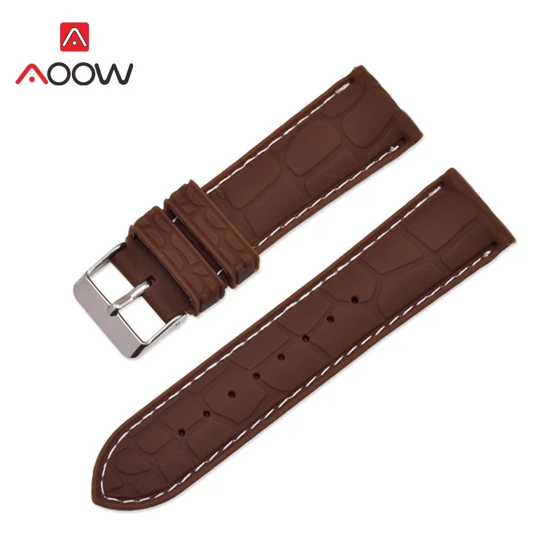 Brown white line AOOW силиконовый спортивный ремешок для часов универсальный ремешок для наручных часов браслет с узором «крокодиловая кожа» ремешок серебристая металлическая пряжка застежка - Цвет ремешка: Brown white line