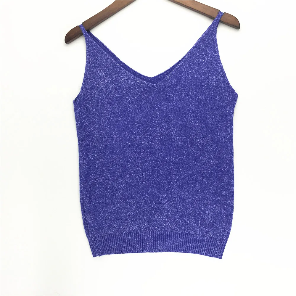 Женская Трикотажная майка с V образным вырезом и блестками|top vest|veste sequinslong tank |
