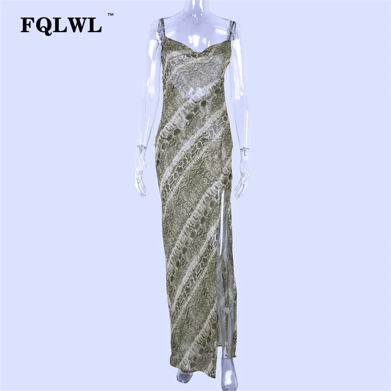 Женское длинное платье с цветочным принтом FQLWL Пляжное Платье макси разрезом и