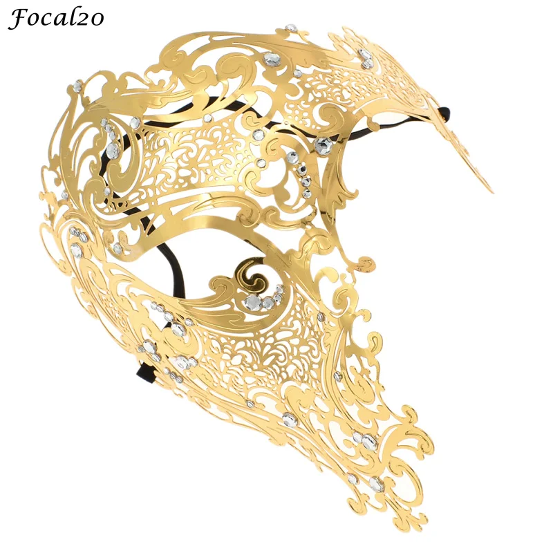 Focal20 Мода Металл Половина череп Лазерная кристалл маска половина уход за кожей