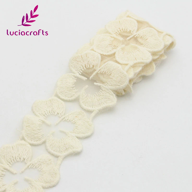 Lucia crafts 5 см Хлопок Вышитая аппликация цветок кружева ленты головной убор аксессуар для одежды Сделай Сам 1 ярд/лот N0819 - Цвет: Ivory