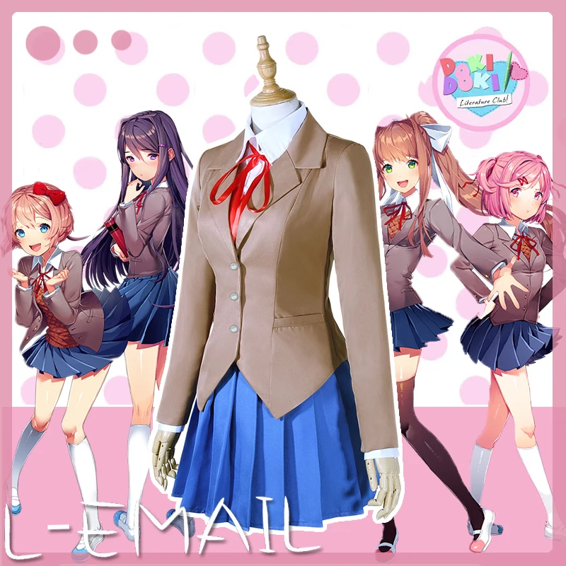 Sayori Yuri Natsuki Monika Косплей Костюм Doki Literature Club косплей школьная форма аниме костюмы на Хэллоуин для женщин