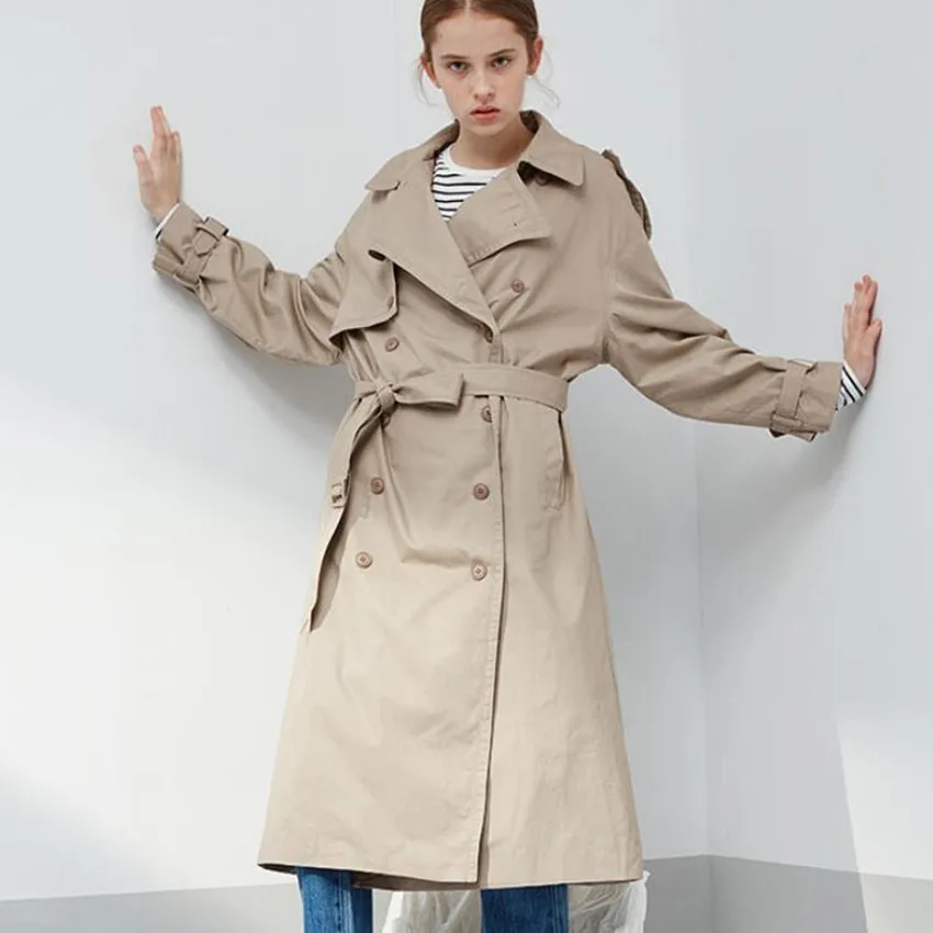 2018 Spring autumn long Sleeve Cotton Women Loose Windbreaker Casual Wild Fashion double Breasted Trench Coat | Женская одежда