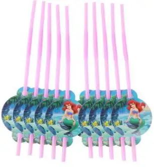 straws X6 Маленькая Русалочка бумага "Принцесса" посуда тарелка чашка баннер салфетка приглашение скатерть воздушный шар мешок подарок на день рождения - Цвет: straws X6