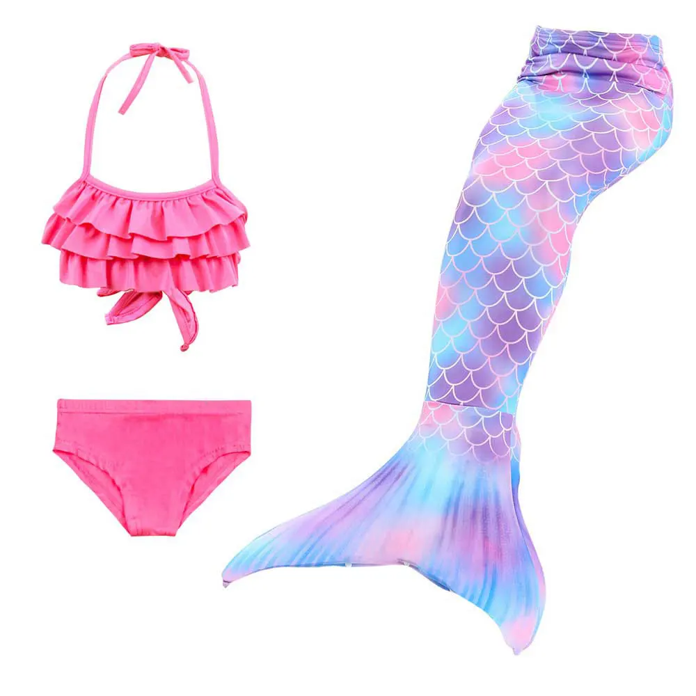 3pcs Mermaid Set 5 Купальный костюм-бикини для девочек с хвостом русалки для плавания; Детский костюм принцессы Ариэль; Блестящие купальники и ласты - Цвет: 3pcs Mermaid Set 5