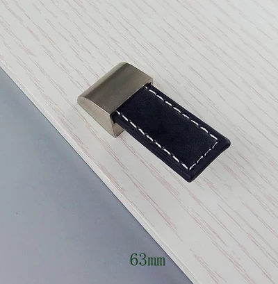 63mm Цинковый сплав, черная кожаная ручка, мебельная фурнитура, кухонный ящик для шкафов, ручки для шкафа, комода, дверная ручка - Цвет: 63mm