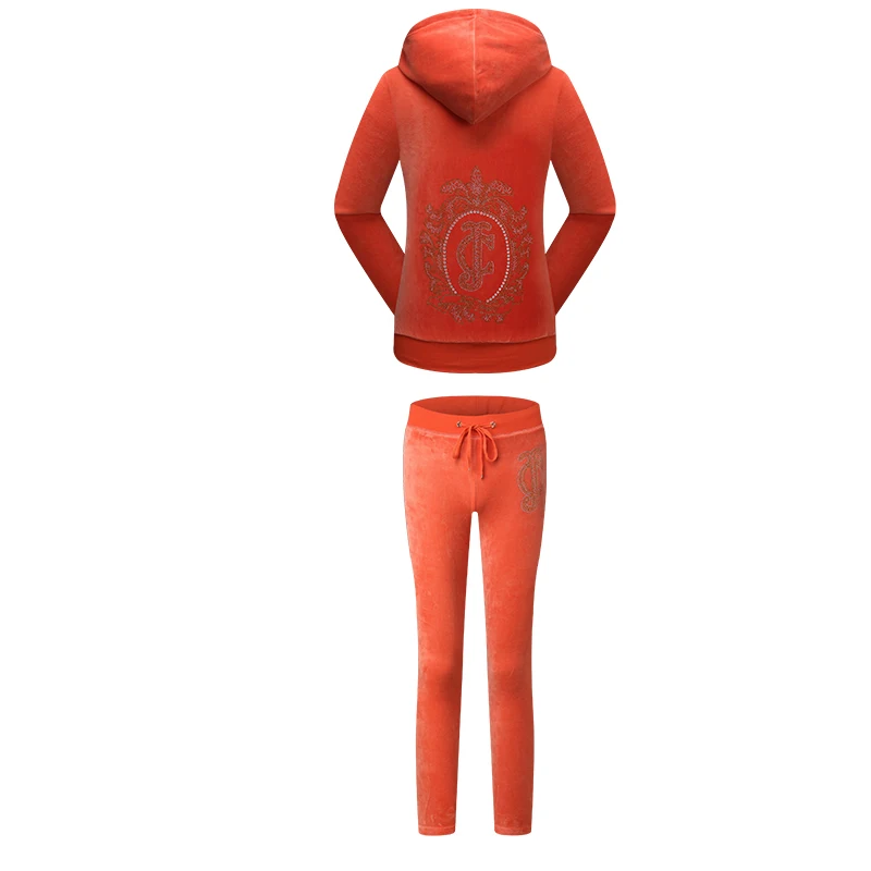 Бренд Juicy Lovers, женские спортивные костюмы, комплект темно-синего, черного, зеленого цвета, бархатные повседневные спортивные костюмы с капюшоном и воротником, Весенняя спортивная одежда, костюм