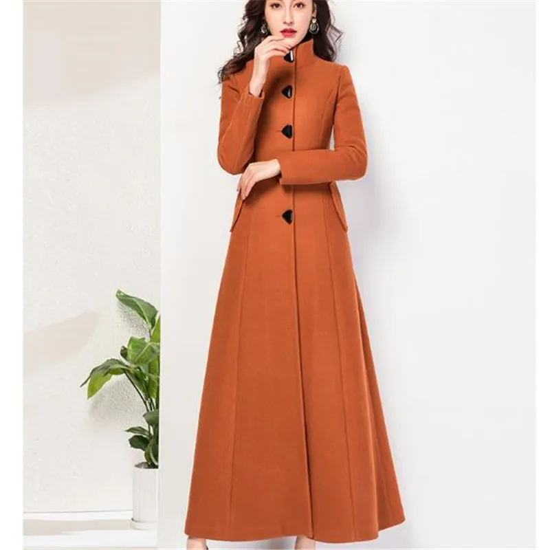 Зимнее шерстяное пальто с воротником стойкой женское длинное плотное в стиле