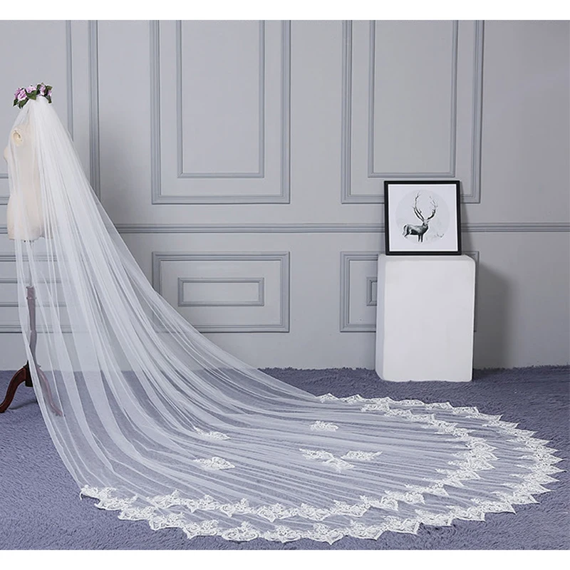 ZYLLGF вуаль Mariage Длинные Вуаль Dentelle 3 м с кружевной аппликацией для свадьбы в соборе