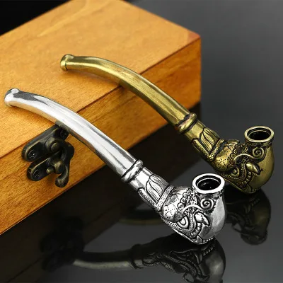 Antique dragon head brass tobacco bag handicraft decoration silver-plated long pipe men's curved dry smoke multi-style | Дом и сад