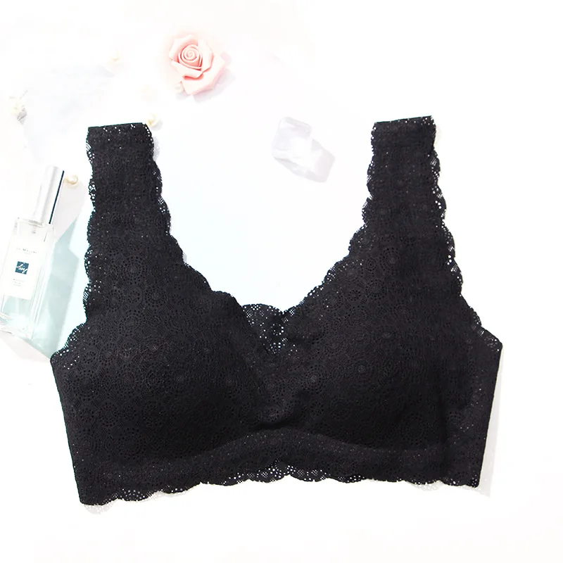 Black BEFORW, цельный бюстгальтер, полная чашка, беспроводной, Цветочный, кружевной, бюстгальтеры для женщин, сексуальный, мягкий, с вырезом, бюстгальтер для сна, сексуальное нижнее белье, нижнее белье - Цвет: Black