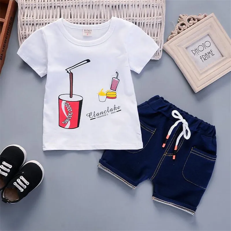 BibiCola summer Baby boys clothing sets Coke printing pattern t-shirt+pants kids Cartoon leisure sports suit |