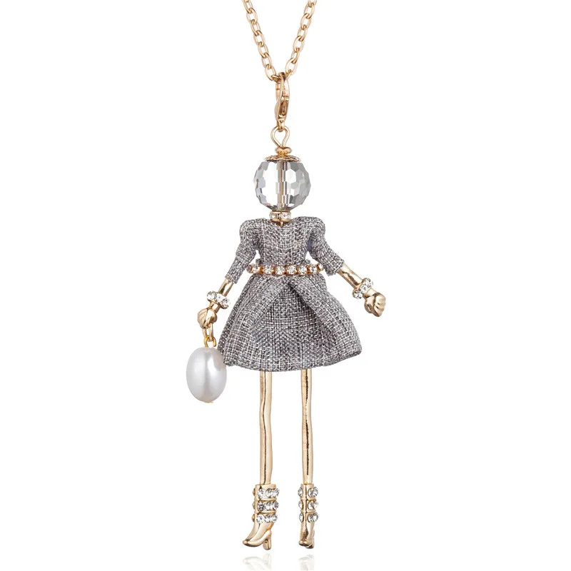 Ожерелье Стразы с подвеской в виде куклы белого и серого цвета для женщин