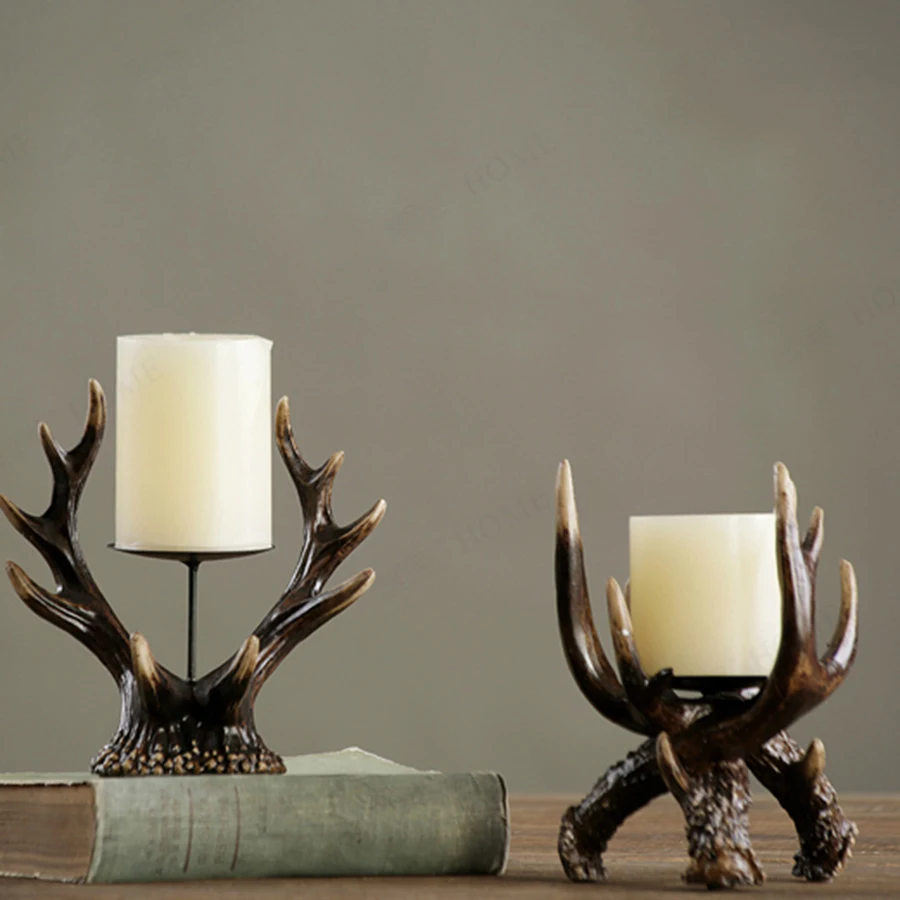 

Retro Candle Holders Decorations Candle Holder Wedding Wooden Lantern Candlestick Menorah Christmas Mumluk Container Art Antlers