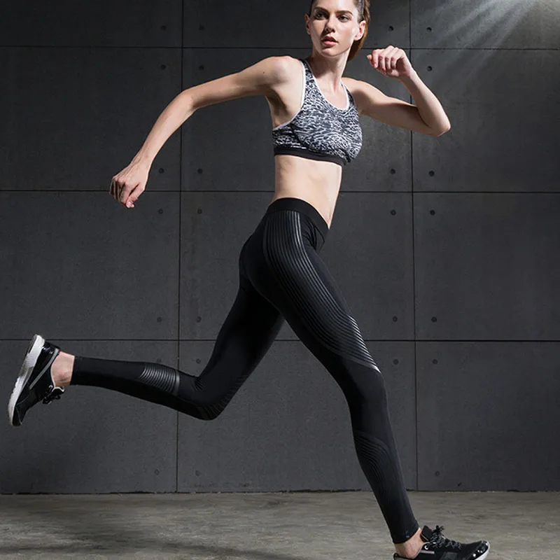 Женские спортивные Леггинсы в полоску с высокой талией облегающие эластичные