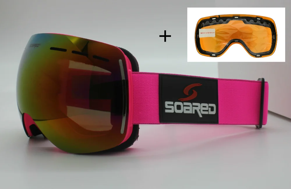 Pink Red Set SOARED магнитные лыжные очки с быстросменными линзами зимние спортивные сноубордические очки UV400 Анти-противотуманные лыжные очки для мужчин и женщин - Цвет: Pink Red Set