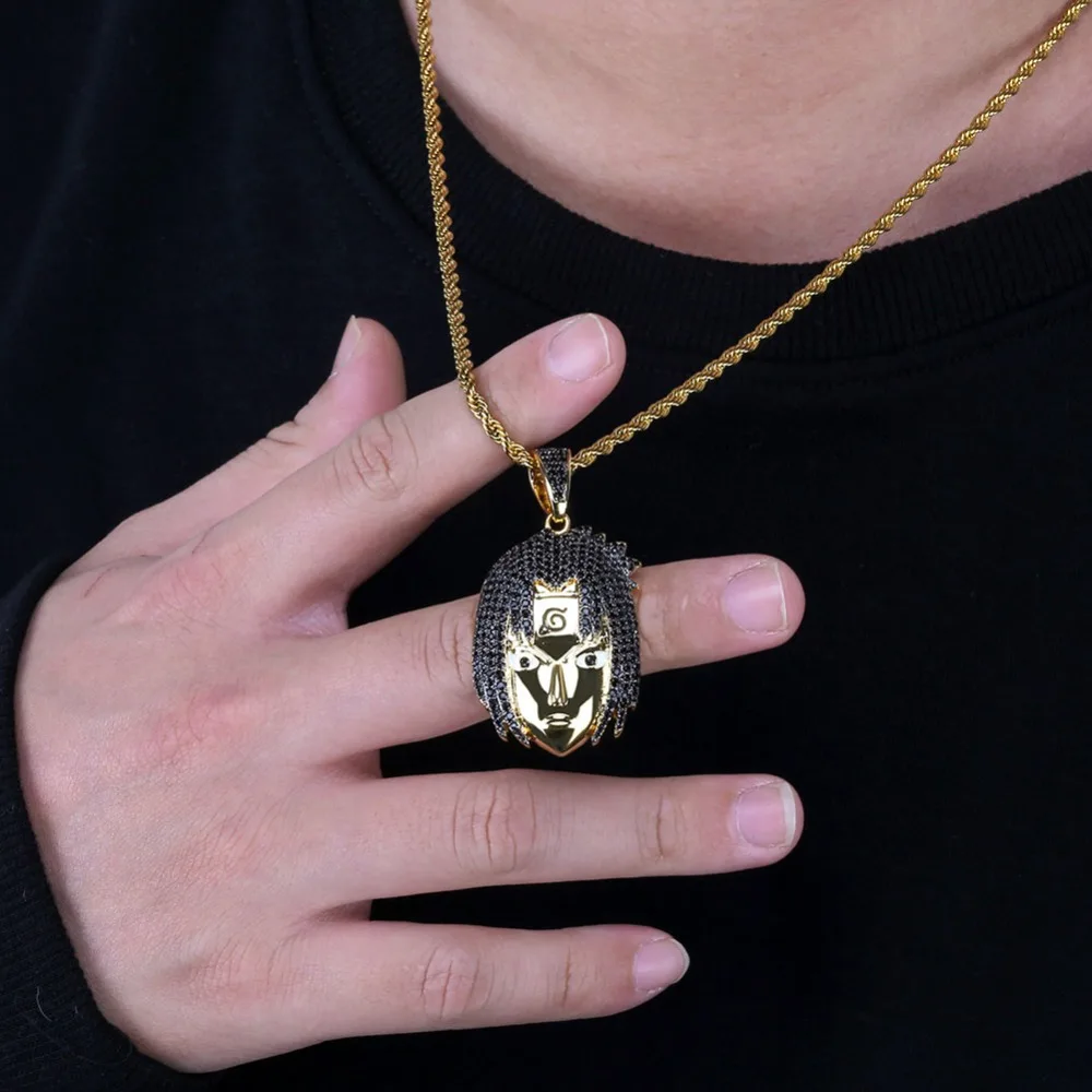 Наруто Саске кулон ожерелье мужские Iced Out CZ цепи хип хоп/панк золотой цвет чокер персонализированные талисманы Ювелирные изделия Подарки