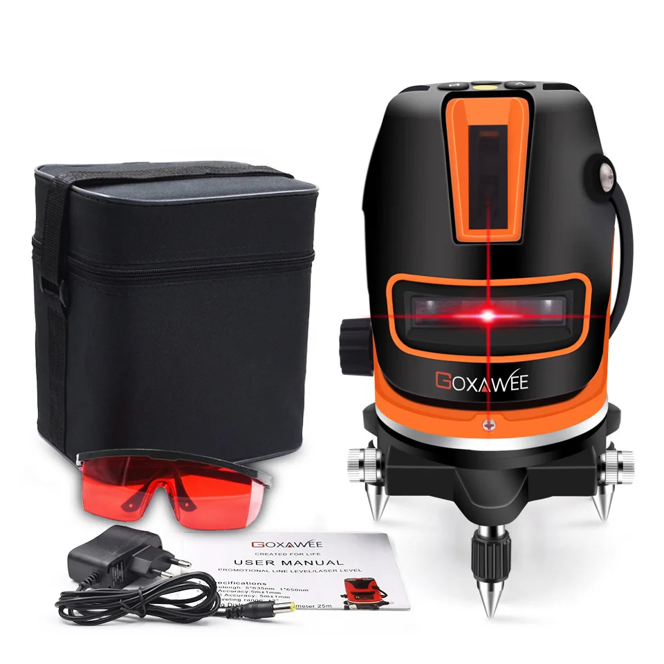 GOXAWEE лазерный уровень красный/зеленый 5 линий 6 точек 360 градусов крест вращающаяся линия самонивелирующийся уровень измерения строительные инструменты - Цвет: 5020