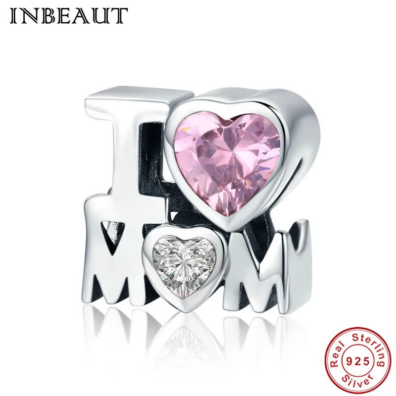 INBEAUT Love Mum бусы с буквенным принтом из стерлингового серебра 925 пробы розовый и белый циркон в форме сердца