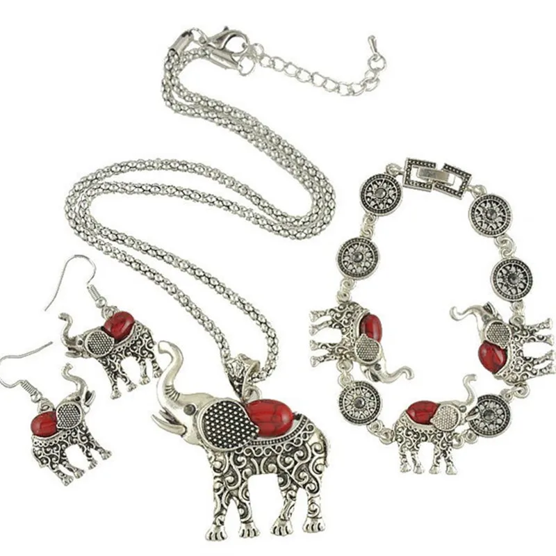 Комплект ювелирных изделий из трех предметов в стиле ретро со стразами и слоном