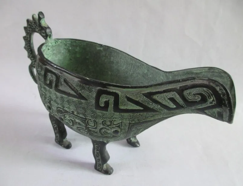 Старинная Китайская античная бронзовая скульптура с надписями Дракон винный