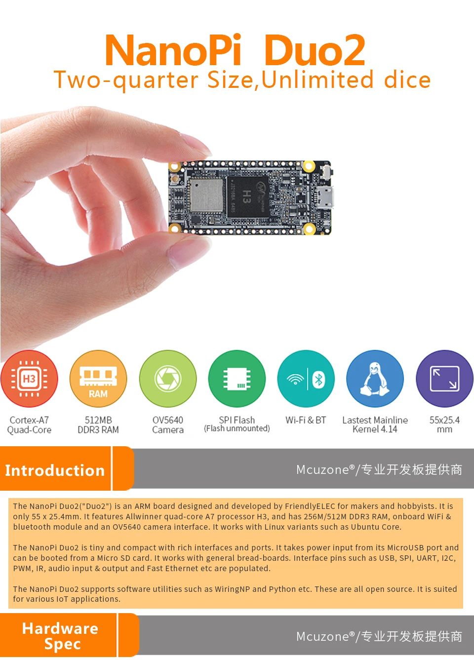 FriendlyARM NanoPi DUO2 512 М Allwinner H3 Cortex-A7 Bluetooth модуль беспроводного доступа Wi-Fi, UbuntuCore легкий вес IoT приложений