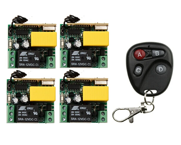 AC 220 v 1 ch RF Wireless Push Remote Control Light Switch System 4 receiver +1 transmitter 315/433mhz | Обустройство дома