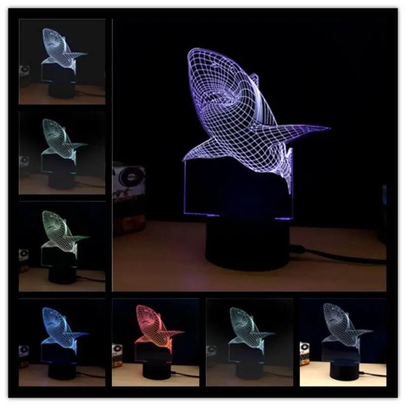 Luminarias ночник 3D лампа Акула животное огни детский визуальный светодиодный Ночной