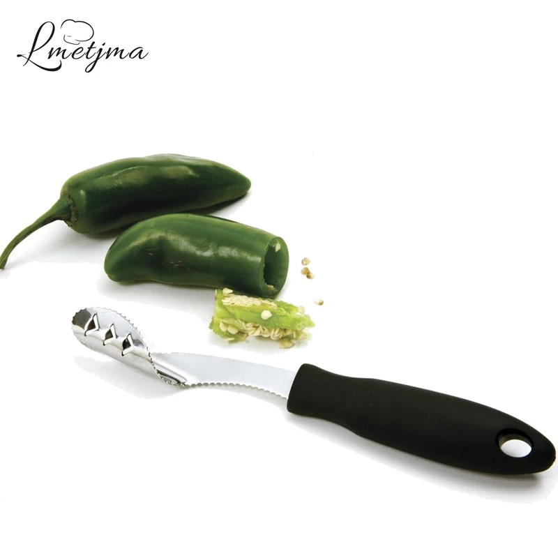 LMETJMA Jalapeno перец корер из нержавеющей стали зубчатый чили с мягкой ручкой кухонные