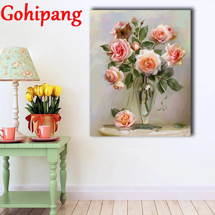 DIY обрамлении картина маслом по номерам цветы фотографии холст картины для