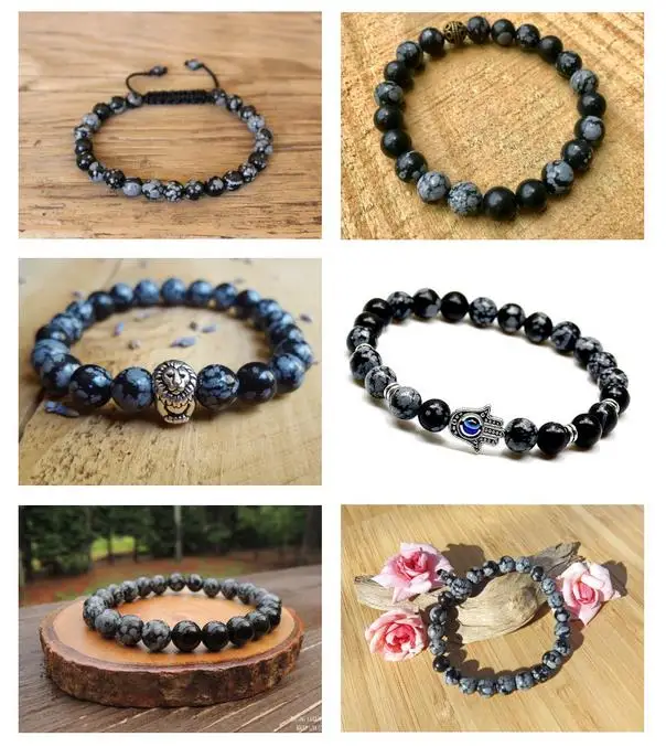 Круглый бисер из натурального камня в виде снежинок обсидиан для изготовления