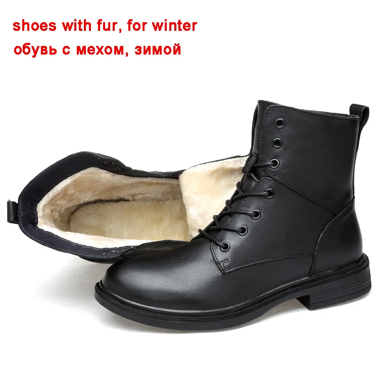 Black with fur REETENE/мужские ботинки из натуральной кожи; зимние мужские ботинки; удобные теплые мужские ботинки на меху; модные зимние мужские ботинки; самые теплые ботинки - Цвет: Black with fur