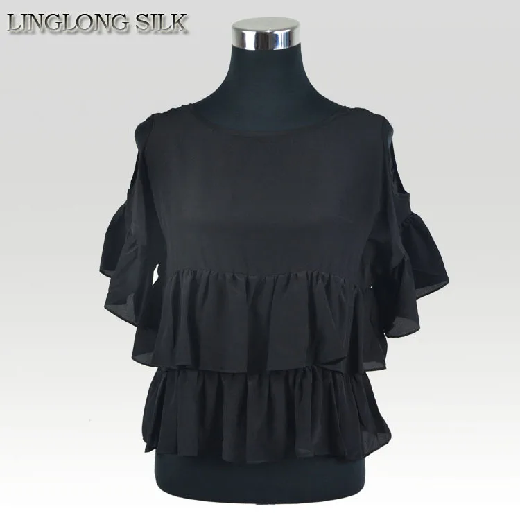 100% Шелковая креп-рубашка из чистого натурального шелка модные женские летние