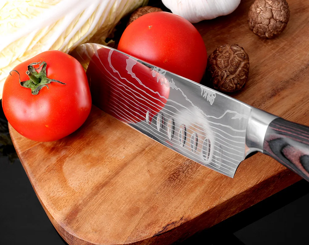 Кухня Ножи 7 дюймов шеф-повара ножи японский нож Santoku Ножи нож для Разделки мяса 7Cr17 420 с высоким содержанием углерода Нержавеющая сталь резьбовой головкой, режущий инструмент