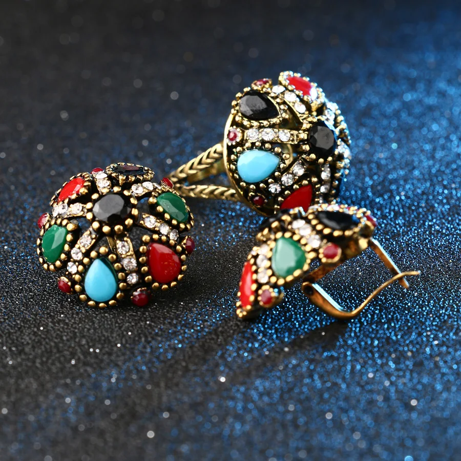 Женский винтажный Ювелирный Комплект роскошный комплект из 3 предметов цветной