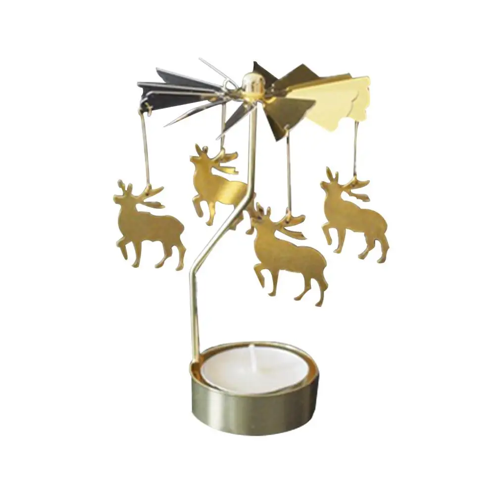 Xmas Deer Вращающийся металлический чайный светильник-карусель, подсвечник, подставка, горячие спиннинговые рождественские украшения для дома, рождественские подарки на день Святого Валентина и xs - Цвет: Xmas Deer