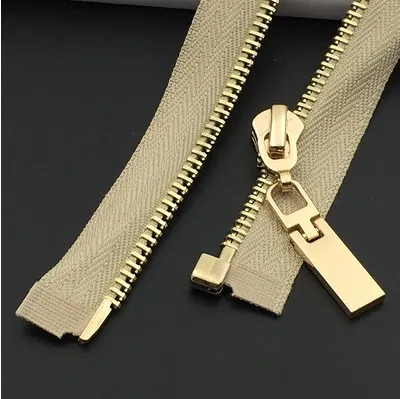 khaki gold teeth Открытый конец застежки-молнии металла 45/60/70/80/100 см Цвета: золотистый, серебристый, черный зубцов молнии для пошива сумок куртка юбка Костюмы аксессуары D626 - Цвет: khaki gold teeth