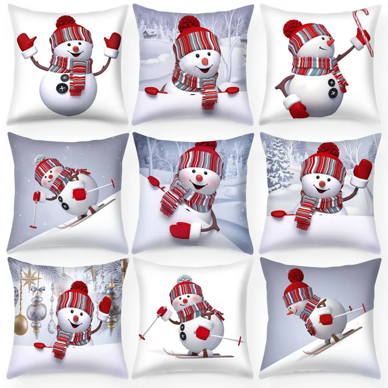 Merry Christmas Snowman Cushion Cover Xmas Style Home Decorative Pillows Pillowcase 27 | Дом и сад