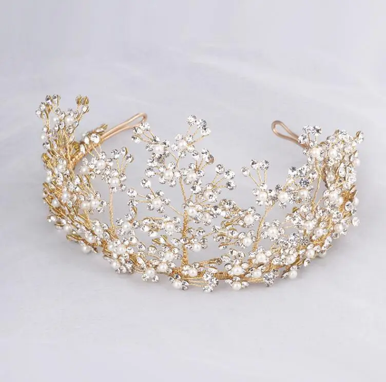 Gold Crown QUEENCO, жемчужные украшения для волос, свадебные аксессуары для волос, Женская тиара, ювелирное изделие ручной работы, корона, золотые тиары, свадебный подарок - Окраска металла: Gold Crown