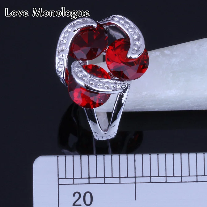 Женское кольцо с имитацией Красного граната серебряного цвета|rings for women|ring forrings
