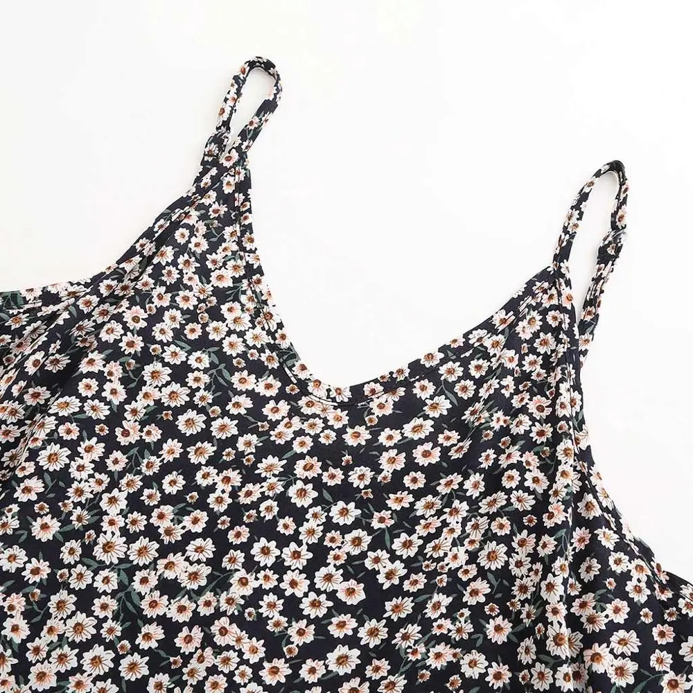 Bohemian Casual Print Floral A-Line Mini Dress Women Clothes 2019 Spaghetti Strap Summer High Waist Ruffle Dresses | Женская одежда