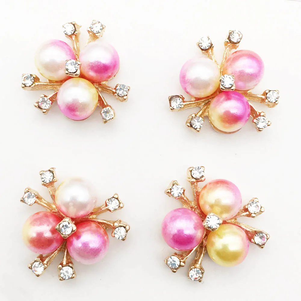 

10pcs/lot 20mm*20mm Alloy Pearl Rhinestone Buttons for Craft Wedding Invitation Card DIY Girl Hair Bowknot Metal Buttons