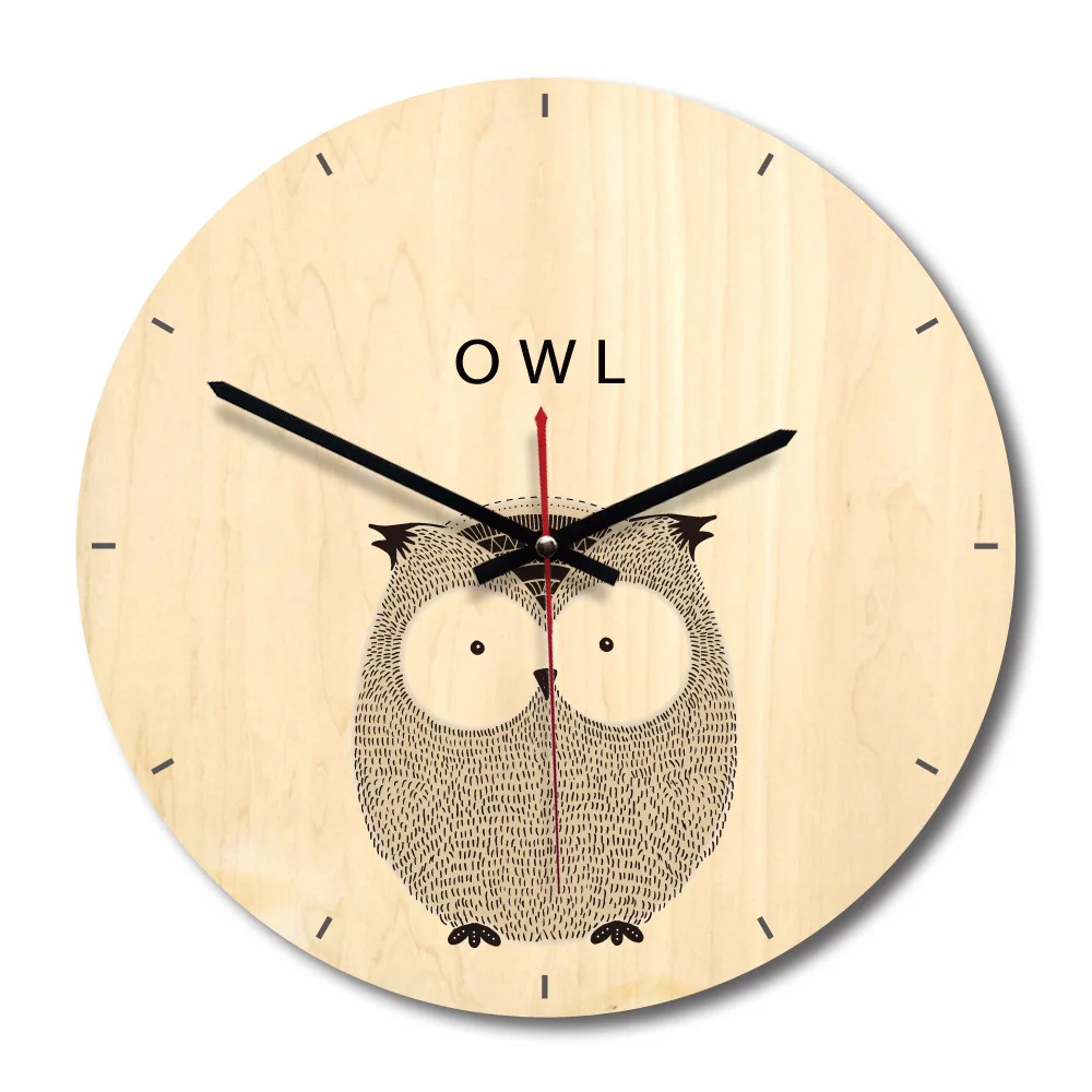 11 Inch Cartoon Wooden Wall Clocks for Kids Bedroom Living Room Creative Needle Quartz Clock Home Decor Relogio De Parede | Дом и сад