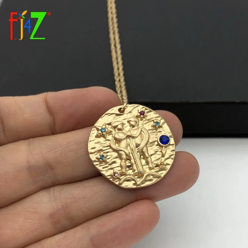 F. J4Z, хит, ожерелье с подвеской в виде зодиака 12, винтажное, матовое, золотого цвета, сплав, Знак зодиака, ожерелье, ювелирные изделия для мужчин и женщин