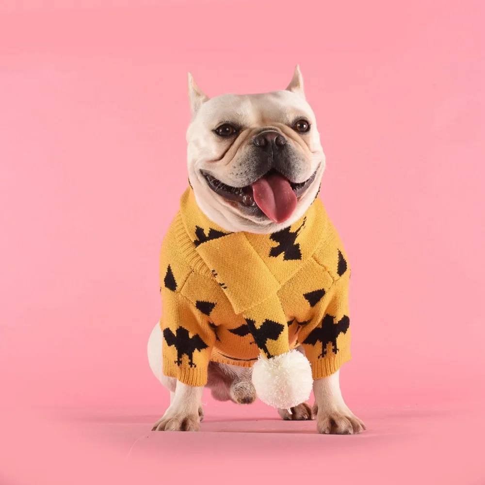 

Dog Clothes Pet Winter Woolen Sweater Knitwear Puppy Clothing Warm bat yellow
