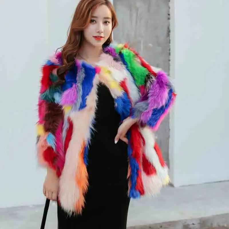 Mixed Color Пальто из натурального меха Праздничная куртка женская одежда зимнее пальто верхняя одежда из натурального меха енота ksr624 - Цвет: Mixed Color